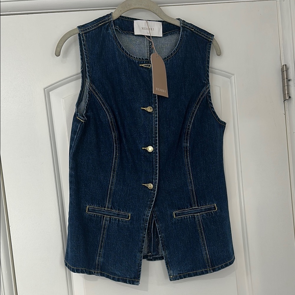 Blue Denim Vest with Gold Buttons by MESHKI NWT